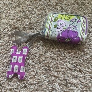Vera Bradley Purple and Green Floral Coin Pouch with Keychain